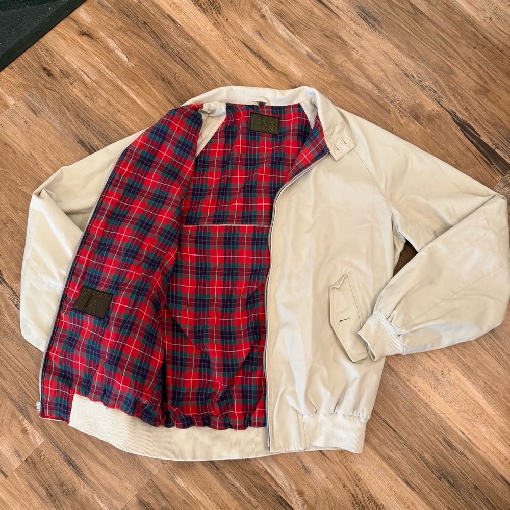 Mens vitnage 80s full zip plaid lined casual bomber jacket sz M white